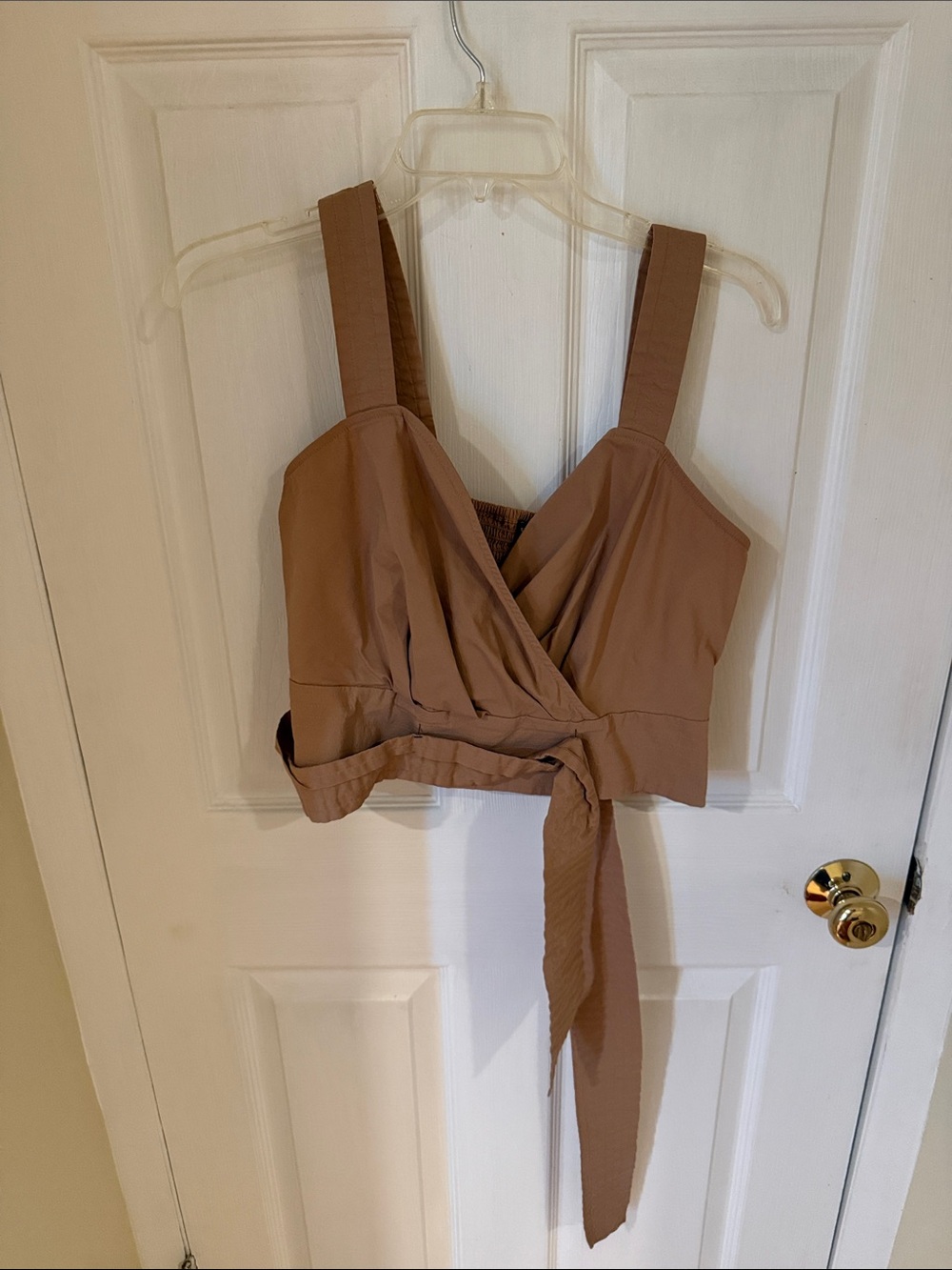 Express Taupe Wrap Crop Top with Tie - Picture 2 of 4